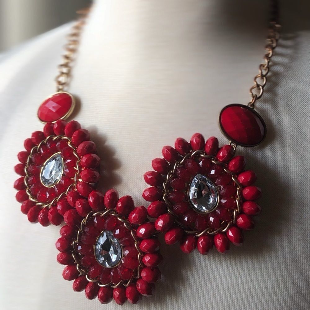Bold Red Blossom Costume Necklace